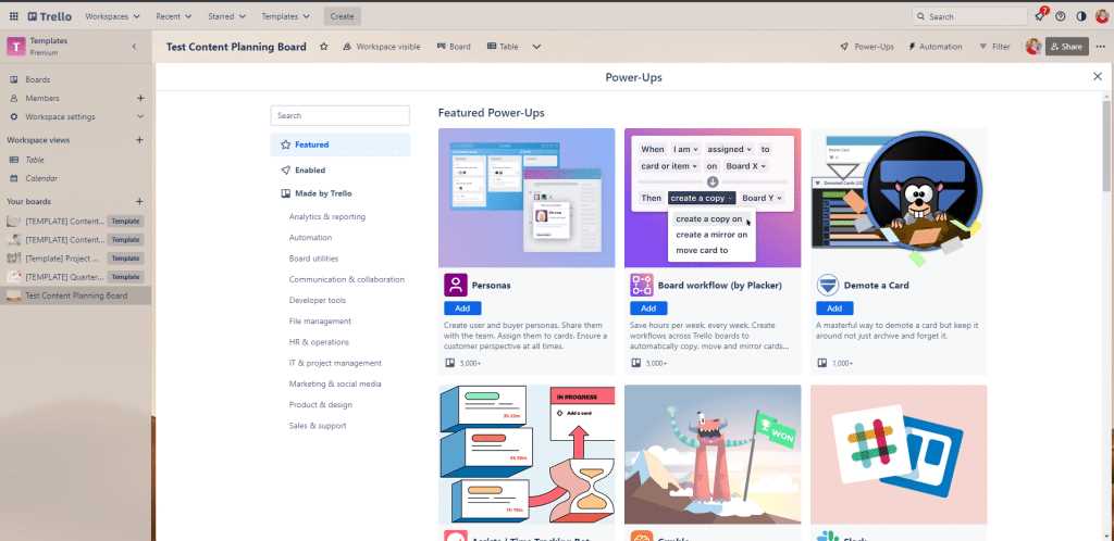 content calendar template trello