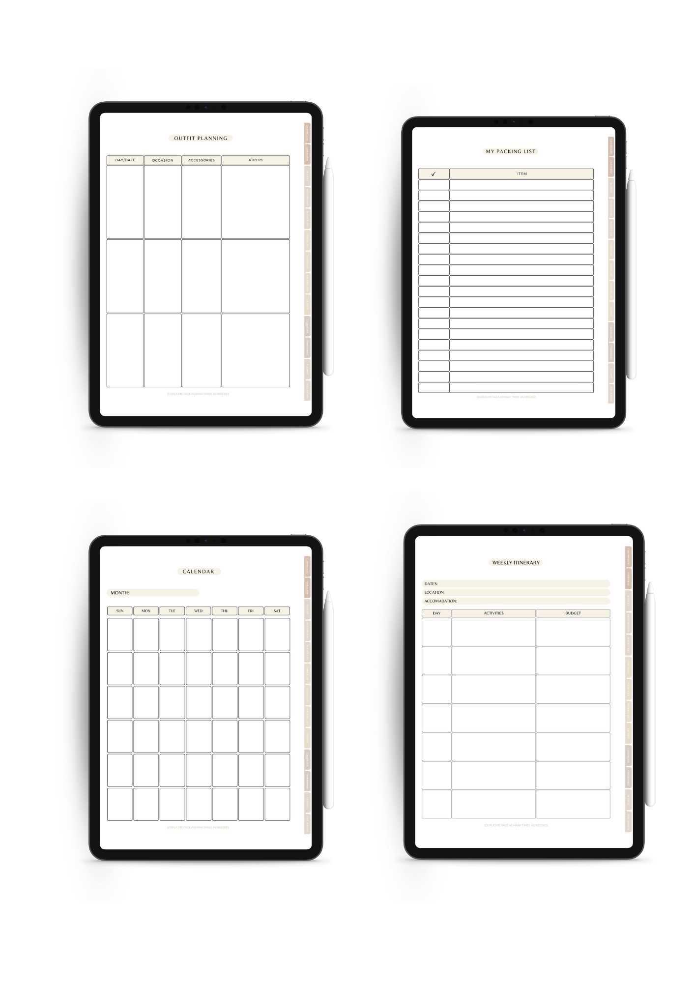 travel planner calendar template