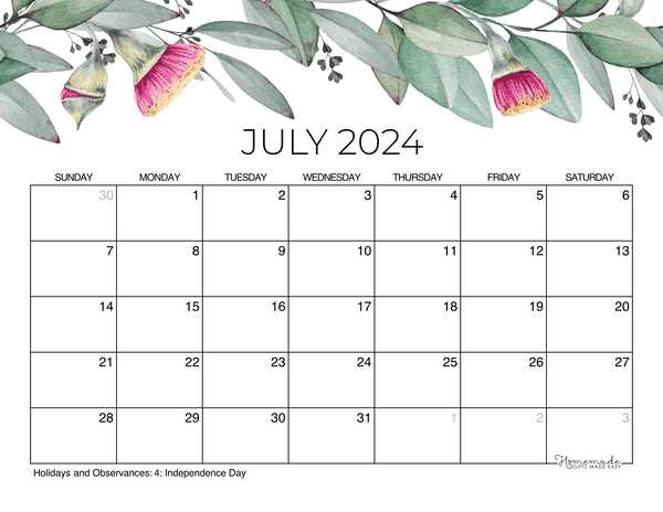 free calendar template with holidays