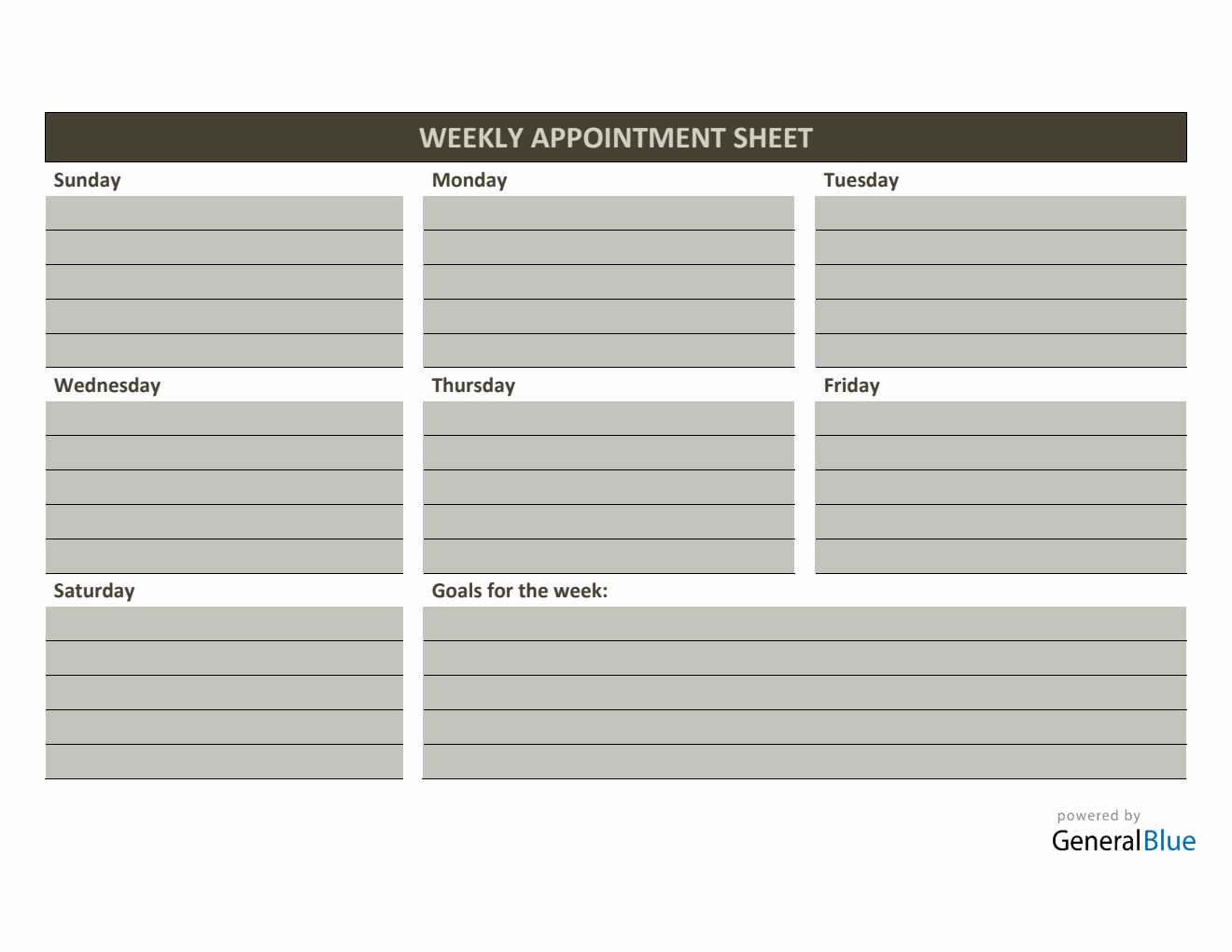 weekly calendar checklist template