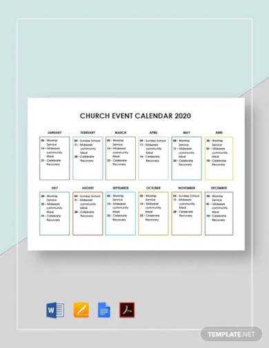 free church calendar templates