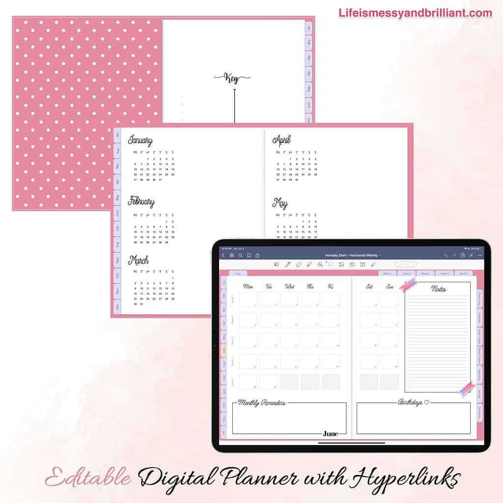 digital calendar planner template