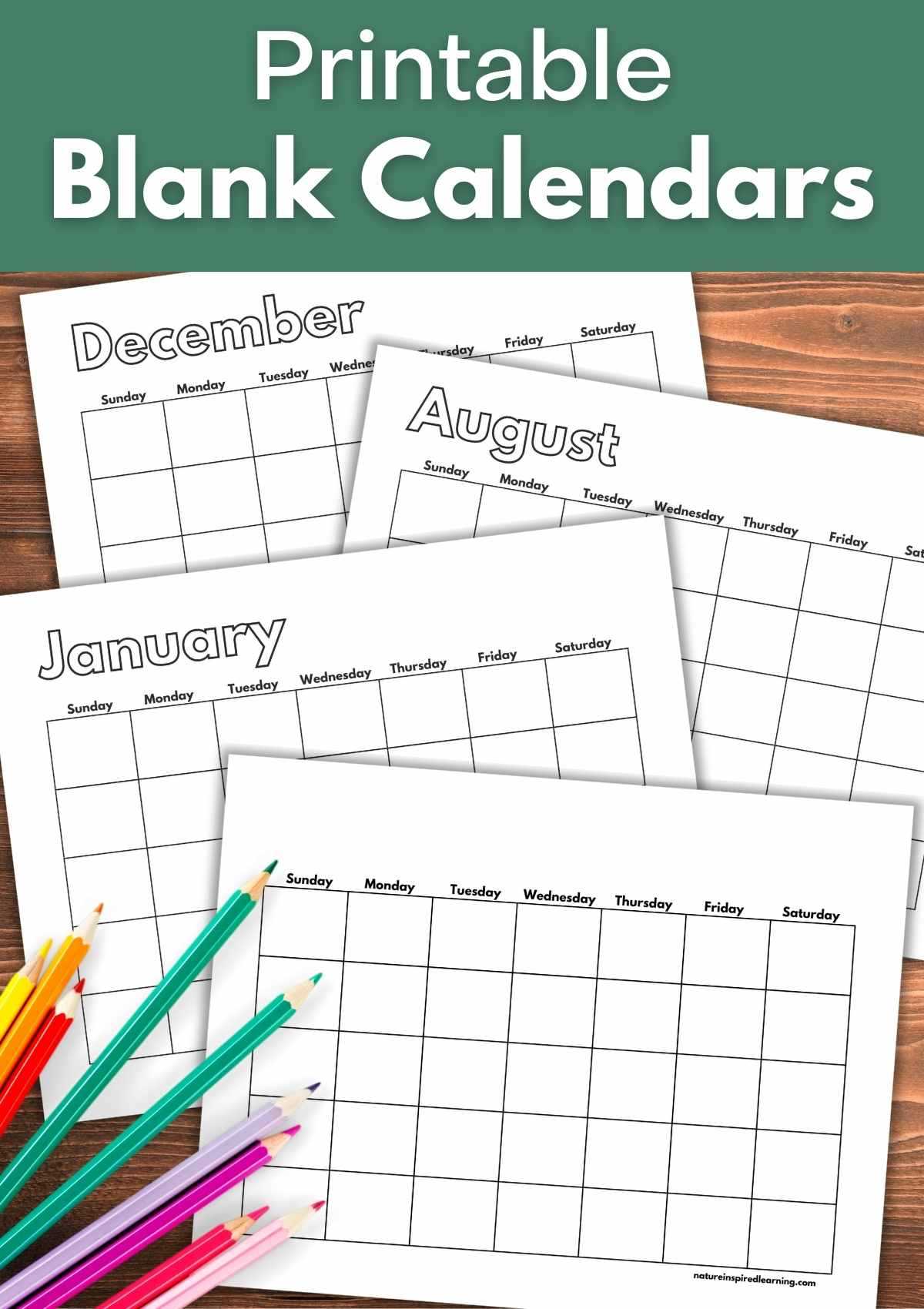 blank monthly calendar template printable