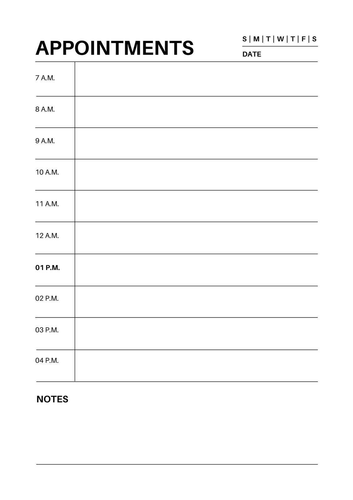 free appointment calendar template