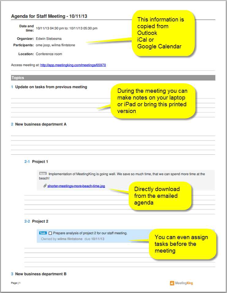 calendar of meetings template