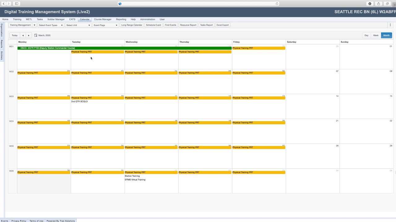 army training calendar template