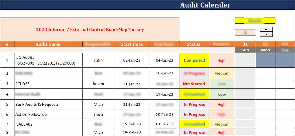 calendar audit template