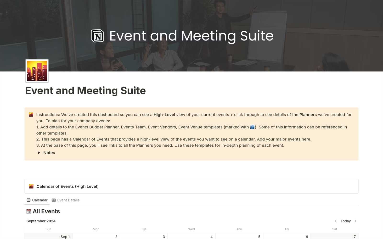 company events calendar template