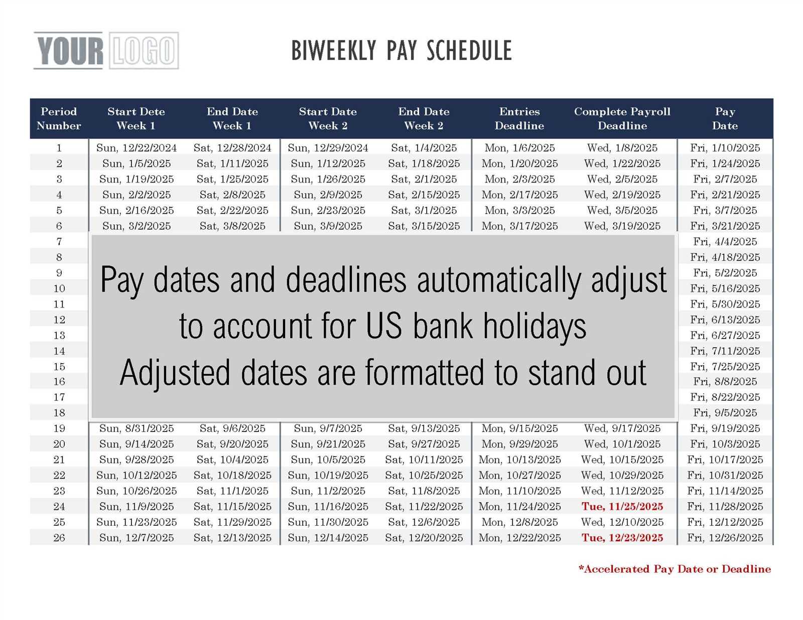 biweekly payroll calendar template