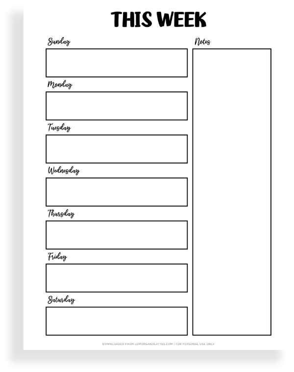 sunday through saturday calendar template