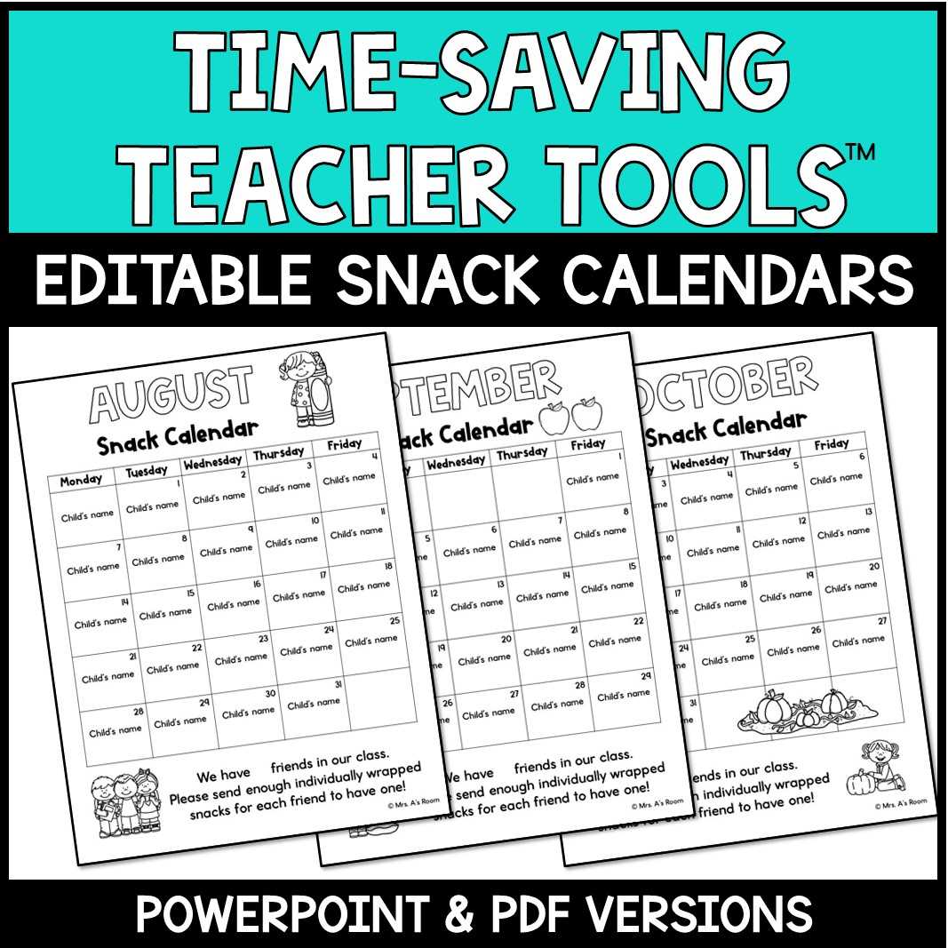 snack calendar template free