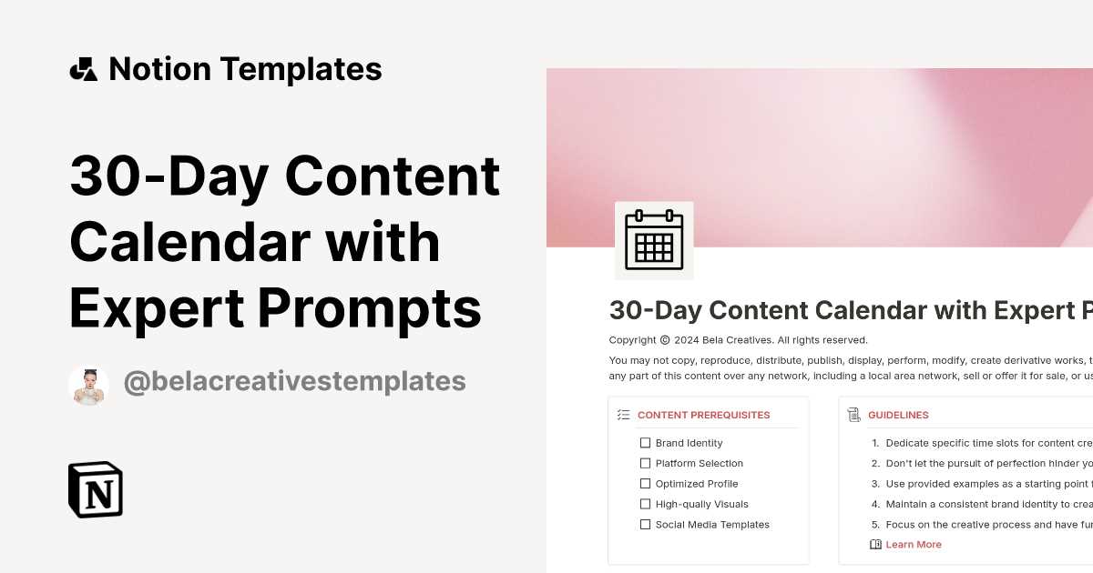 30 day content calendar template